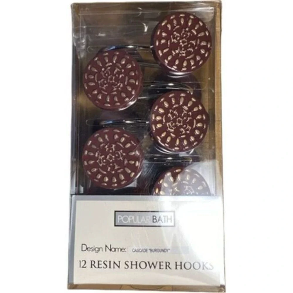 Popular Bath Cascade Burgundy Shower Curtain & Cascade Burgundy Shower Hooks Set